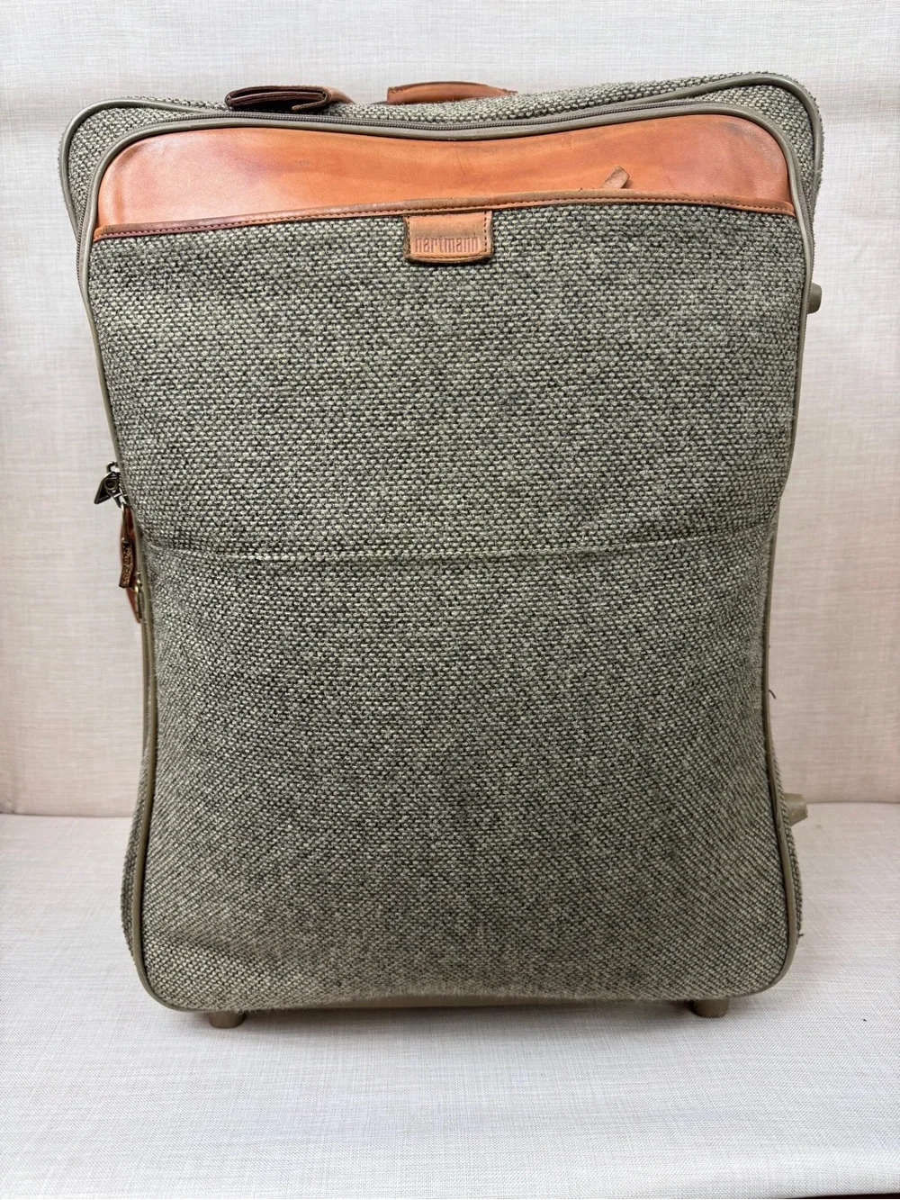 Hartmann Olive Tweed Rolling Carry-On with Tan Leather Trim